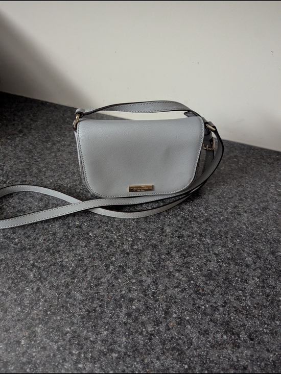 kate spade Handbags - kate spade Light Gray Structured Crossbody with Gold Plaque